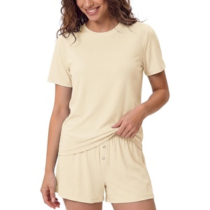 image:imageODODOS Womens Bamboo Viscose Short Sleeve Relaxed Tee Ultra Soft Ribbed Sleep Lounge Casual Everyday TopVanilla Cream