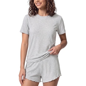 image:imageODODOS Womens Bamboo Viscose Short Sleeve Relaxed Tee Ultra Soft Ribbed Sleep Lounge Casual Everyday TopWhite Heather