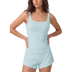 image:imageODODOS Womens Bamboo Viscose Square Neck Tank Ultra Soft Ribbed Cami Sleep Lounge Casual Everyday Sleeveless TopCloud Blue