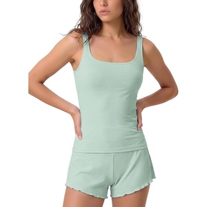 image:imageODODOS Womens Bamboo Viscose Square Neck Tank Ultra Soft Ribbed Cami Sleep Lounge Casual Everyday Sleeveless TopGreen Lily