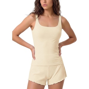 image:imageODODOS Womens Bamboo Viscose Square Neck Tank Ultra Soft Ribbed Cami Sleep Lounge Casual Everyday Sleeveless TopVanilla Cream
