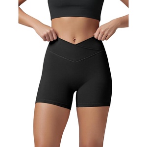 image:imageODODOS Womens Hidden Scrunch Butt Lifting Crossover Shorts  5 No Front Seam High Waist Booty Sculpting Yoga Biker ShortsBlack