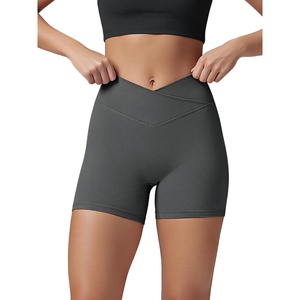 image:imageODODOS Womens Hidden Scrunch Butt Lifting Crossover Shorts  5 No Front Seam High Waist Booty Sculpting Yoga Biker ShortsCharcoal