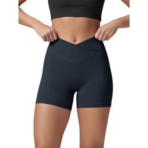 image:imageODODOS Womens Hidden Scrunch Butt Lifting Crossover Shorts  5 No Front Seam High Waist Booty Sculpting Yoga Biker ShortsDeep Navy