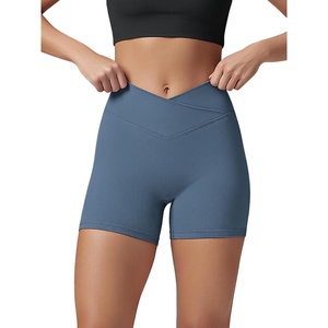 image:imageODODOS Womens Hidden Scrunch Butt Lifting Crossover Shorts  5 No Front Seam High Waist Booty Sculpting Yoga Biker ShortsInk Blue