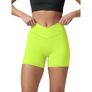 image:imageODODOS Womens Hidden Scrunch Butt Lifting Crossover Shorts  5 No Front Seam High Waist Booty Sculpting Yoga Biker ShortsNeon Green Yellow