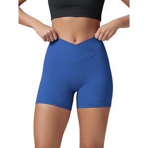 image:imageODODOS Womens Hidden Scrunch Butt Lifting Crossover Shorts  5 No Front Seam High Waist Booty Sculpting Yoga Biker ShortsRoyal Blue