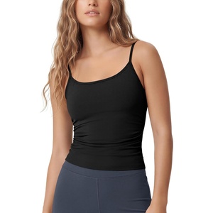 image:imageODODOS Womens Side Ruched Cami Top with Removable Pads  Buttery Soft Adjustable Strap Workout Yoga Sports BraBlack
