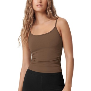 image:imageODODOS Womens Side Ruched Cami Top with Removable Pads  Buttery Soft Adjustable Strap Workout Yoga Sports BraBrunette