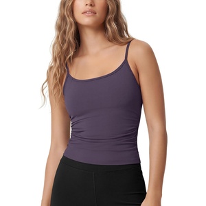 image:imageODODOS Womens Side Ruched Cami Top with Removable Pads  Buttery Soft Adjustable Strap Workout Yoga Sports BraDark Purple