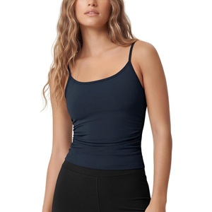 image:imageODODOS Womens Side Ruched Cami Top with Removable Pads  Buttery Soft Adjustable Strap Workout Yoga Sports BraDeep Navy