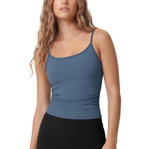 image:imageODODOS Womens Side Ruched Cami Top with Removable Pads  Buttery Soft Adjustable Strap Workout Yoga Sports BraInk Blue