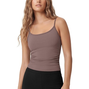 image:imageODODOS Womens Side Ruched Cami Top with Removable Pads  Buttery Soft Adjustable Strap Workout Yoga Sports BraPurple Taupe