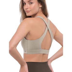 image:imageODODOS Womens Crisscross Back Sports Bra  Buttery Soft Low to Medium Support Square Neck Yoga Bra with Removable PadsDark Beige
