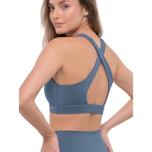 image:imageODODOS Womens Crisscross Back Sports Bra  Buttery Soft Low to Medium Support Square Neck Yoga Bra with Removable PadsInk Blue