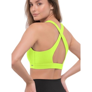 image:imageODODOS Womens Crisscross Back Sports Bra  Buttery Soft Low to Medium Support Square Neck Yoga Bra with Removable PadsNeon Green Yellow