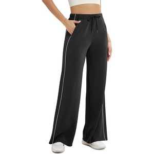 image:imageODODOS Womens Modal Soft Extra Wide Leg Pants with Pockets Drawstring High Waist PullOn Casual Pants  2729Piping Black