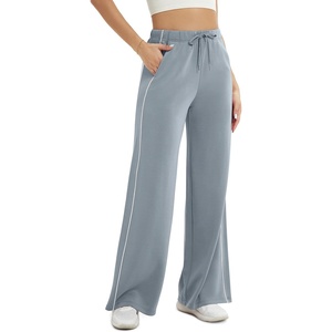 image:imageODODOS Womens Modal Soft Extra Wide Leg Pants with Pockets Drawstring High Waist PullOn Casual Pants  2729Piping Grey Blue