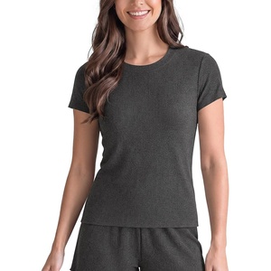 image:imageODODOS Bamboo Viscose Crew Neck TShirt for Women Ultra Soft Ribbed Short Sleeve Sleep Lounge Casual Everyday TopCharcoal Heather
