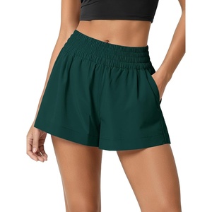 image:imageODODOS Womens Featherlight High Rise Shorts with Pockets  3 Relaxed Fit  Summer Breezy Casual Shorts Smocked Elastic WaistbandDark Emerald