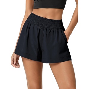 image:imageODODOS Womens Featherlight High Rise Shorts with Pockets  3 Relaxed Fit  Summer Breezy Casual Shorts Smocked Elastic WaistbandDeep Navy