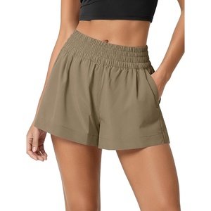image:imageODODOS Womens Featherlight High Rise Shorts with Pockets  3 Relaxed Fit  Summer Breezy Casual Shorts Smocked Elastic WaistbandMocha