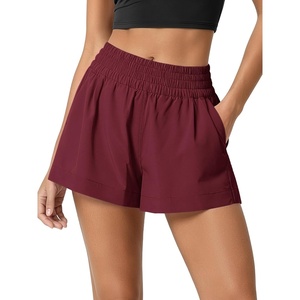 image:imageODODOS Womens Featherlight High Rise Shorts with Pockets  3 Relaxed Fit  Summer Breezy Casual Shorts Smocked Elastic WaistbandTibetan Red