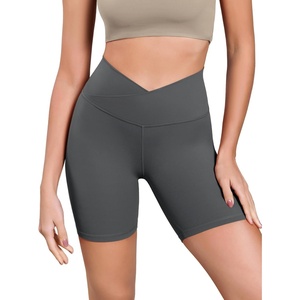 image:imageODODOS Womens Cross Waist Yoga Shorts 6 Buttery Soft Crossover High Waist Lounge Biker ShortsCharcoal