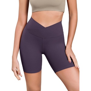 image:imageODODOS Womens Cross Waist Yoga Shorts 6 Buttery Soft Crossover High Waist Lounge Biker ShortsDark Purple