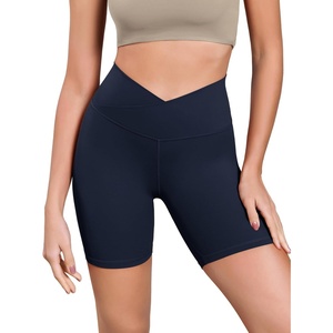 image:imageODODOS Womens Cross Waist Yoga Shorts 6 Buttery Soft Crossover High Waist Lounge Biker ShortsDeep Navy