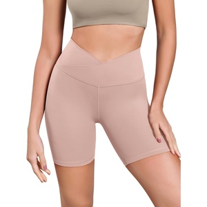 image:imageODODOS Womens Cross Waist Yoga Shorts 6 Buttery Soft Crossover High Waist Lounge Biker ShortsDusty Pink