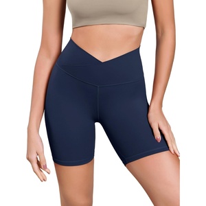 image:imageODODOS Womens Cross Waist Yoga Shorts 6 Buttery Soft Crossover High Waist Lounge Biker ShortsNavy