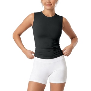 image:imageODODOS Womens Double Layer Mock Neck Sleeveless Tee UltraSoft Lightweight Basic TShirts Slim Fit Tank TopBlackcrew Neck