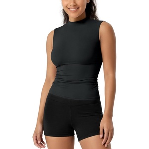 image:imageODODOS Womens Double Layer Mock Neck Sleeveless Tee UltraSoft Lightweight Basic TShirts Slim Fit Tank TopBlackmock Neck