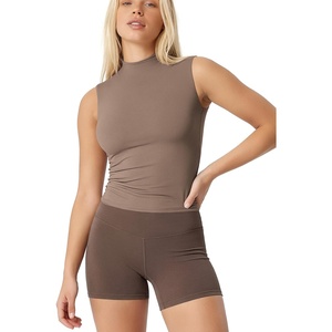 image:imageODODOS Womens Double Layer Mock Neck Sleeveless Tee UltraSoft Lightweight Basic TShirts Slim Fit Tank TopChocolate Maltmock Neck