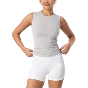 image:imageODODOS Womens Double Layer Mock Neck Sleeveless Tee UltraSoft Lightweight Basic TShirts Slim Fit Tank TopOpal Graycrew Neck
