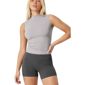 image:imageODODOS Womens Double Layer Mock Neck Sleeveless Tee UltraSoft Lightweight Basic TShirts Slim Fit Tank TopOpal Graymock Neck