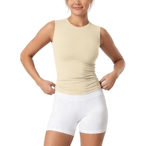 image:imageODODOS Womens Double Layer Mock Neck Sleeveless Tee UltraSoft Lightweight Basic TShirts Slim Fit Tank TopWheatcrew Neck