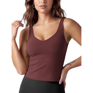 image:imageODODOS Womens Tank Top with Built in Bra  Buttery Soft U Back Light Support Workout Yoga Sports BraBurgundy