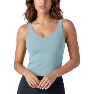 image:imageODODOS Womens Tank Top with Built in Bra  Buttery Soft U Back Light Support Workout Yoga Sports BraChambray