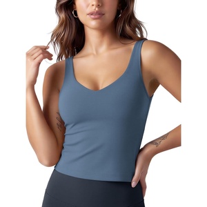 image:imageODODOS Womens Tank Top with Built in Bra  Buttery Soft U Back Light Support Workout Yoga Sports BraInk Blue