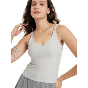 image:imageODODOS Womens Tank Top with Built in Bra  Buttery Soft U Back Light Support Workout Yoga Sports BraSalt Heather