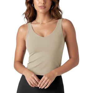 image:imageODODOS Womens Tank Top with Built in Bra  Buttery Soft U Back Light Support Workout Yoga Sports BraShaker Beige