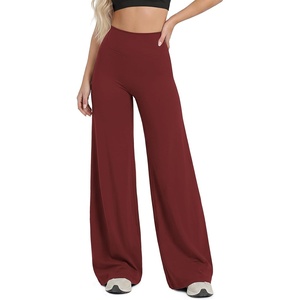 image:imageODODOS Womens No Front Seam Wide Leg Pants  Buttery Soft High Waist Hidden Scrunch Butt Lifting Yoga Pants 31 InseamBrick Red