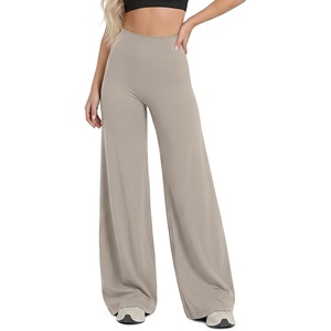 image:imageODODOS Womens No Front Seam Wide Leg Pants  Buttery Soft High Waist Hidden Scrunch Butt Lifting Yoga Pants 31 InseamDark Beige