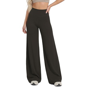 image:imageODODOS Womens No Front Seam Wide Leg Pants  Buttery Soft High Waist Hidden Scrunch Butt Lifting Yoga Pants 31 InseamDark Brown