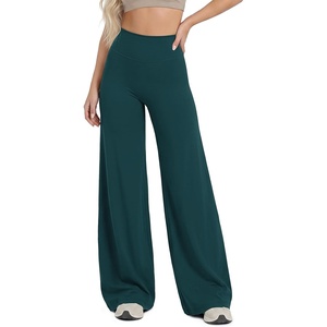 image:imageODODOS Womens No Front Seam Wide Leg Pants  Buttery Soft High Waist Hidden Scrunch Butt Lifting Yoga Pants 31 InseamForest Teal