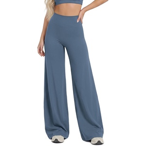image:imageODODOS Womens No Front Seam Wide Leg Pants  Buttery Soft High Waist Hidden Scrunch Butt Lifting Yoga Pants 31 InseamInkblue