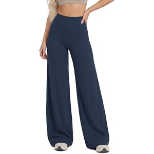 image:imageODODOS Womens No Front Seam Wide Leg Pants  Buttery Soft High Waist Hidden Scrunch Butt Lifting Yoga Pants 31 InseamNavy
