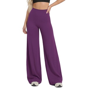 image:imageODODOS Womens No Front Seam Wide Leg Pants  Buttery Soft High Waist Hidden Scrunch Butt Lifting Yoga Pants 31 InseamPlum Purple